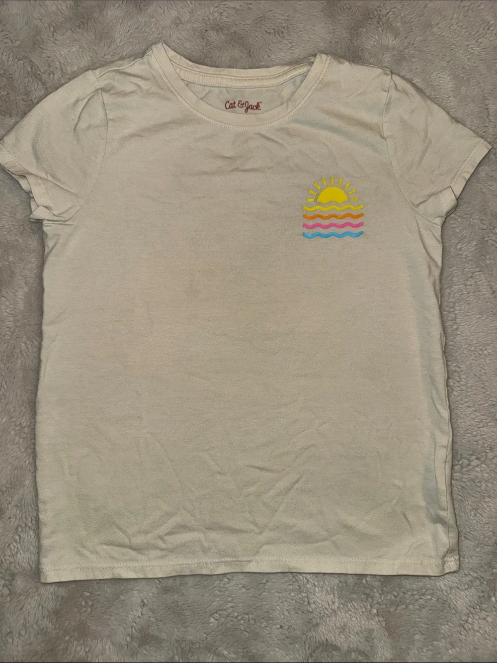 Cat & Jack Cream Tee with Yellow, Pink and Blue Sunrise Graphic